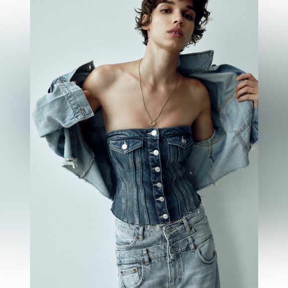 ZARA DENIM TRF CORSET TOP - Picture 3 of 11